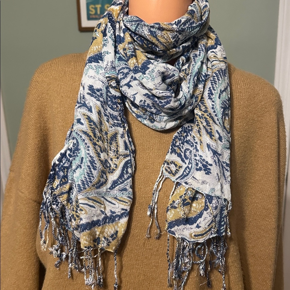 Paisley Print Scarf in Blue and Gold